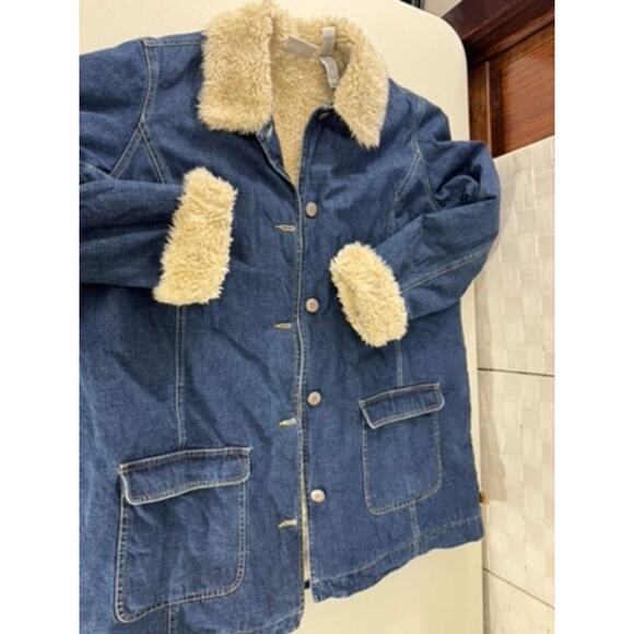 "LIZ CLAIBORNE" Vintage Faux Fur Jean Jacket Y2K HIppie Grunge  XL Chore Gypsy - Picture 7 of 8
